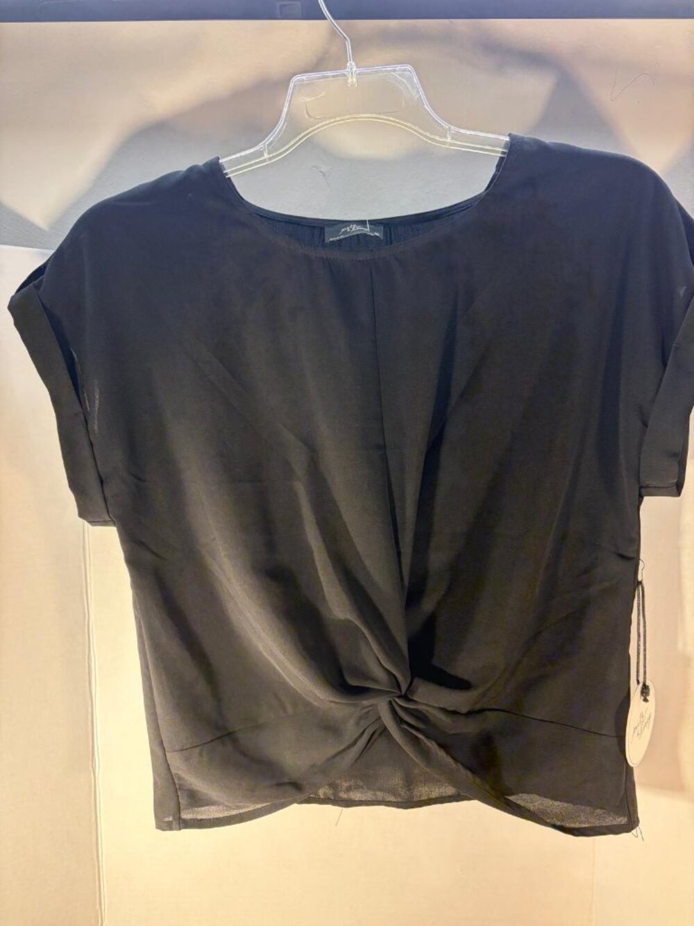 NWT Milk & Honey Black Front Twist Knot Short Sleeve Crop Blouse Top S